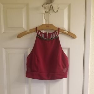 Red High Neck Crop Top